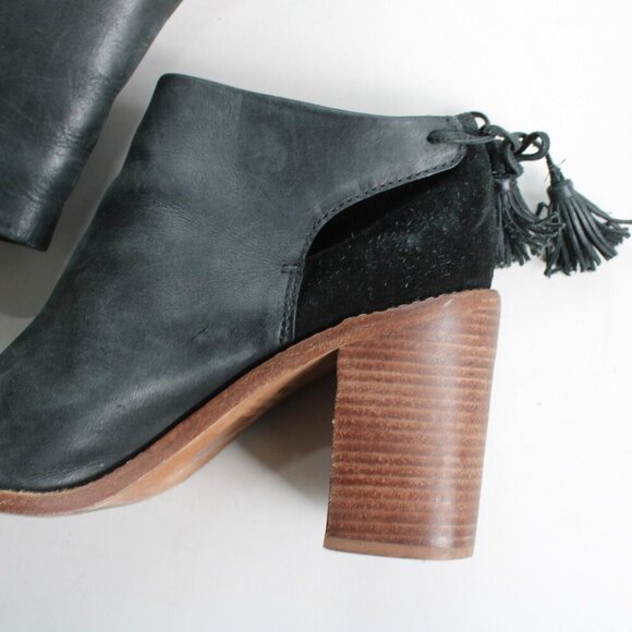 Madewell x Sézane Black Leather High Heel Tassel Boots Booties Size 8.5 - Picture 6 of 8